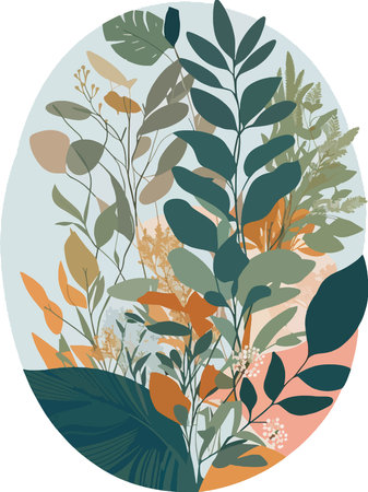 Illustration of a floral background with leaves and branches in pastel colorsのイラスト素材