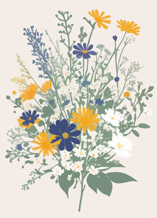 Vector illustration of a bouquet of wildflowers on a light backgroundのイラスト素材