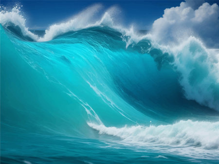 Blue ocean wave on blue sky background. 3D Rendering.