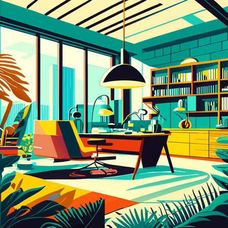 Interior of a modern office. Vector illustration in flat style.のイラスト素材