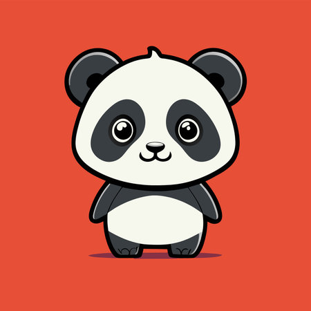 Cute panda cartoon character on red background. Vector illustration.のイラスト素材
