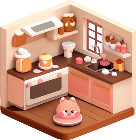 kitchen in isometric style. 3d illustration isolated on white backgroundのイラスト素材