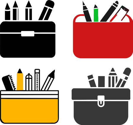 Pencil case and school supplies on a white background. Vector illustrationのイラスト素材