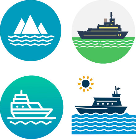 Set of sea transport icons. Vector illustration in flat design style.のイラスト素材