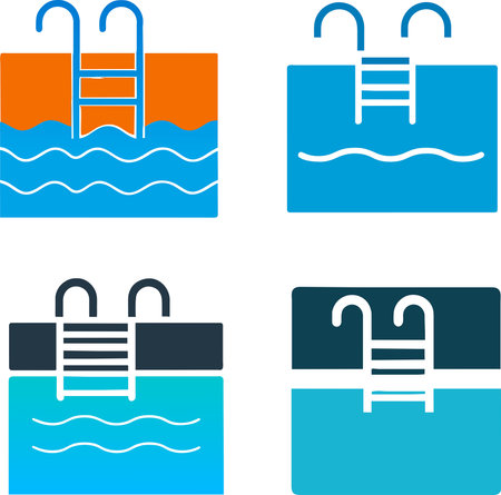 Swimming pool icons set isolated on white background. Vector illustration.のイラスト素材