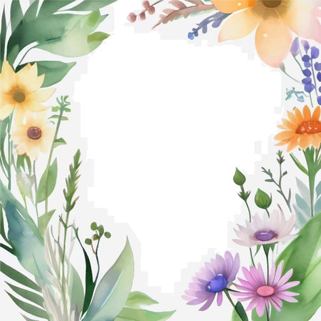 Watercolor floral frame on white background. Hand drawn vector illustration.のイラスト素材