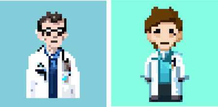 Set of pixel art characters. Vector illustration of a male doctor.