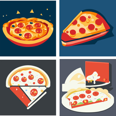 Pizza icons set. Vector illustration of pizza icons for web designのイラスト素材
