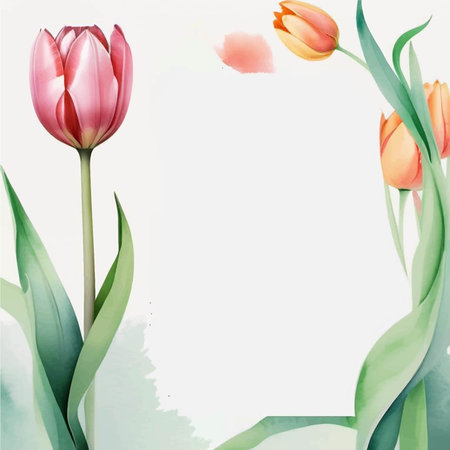 Tulips on a white background. Watercolor illustration. Vector.のイラスト素材