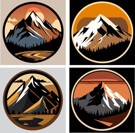 Mountain icon set. Vector illustration of a set of mountain icons.のイラスト素材