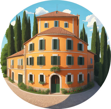 Beautiful villa in Tuscany, Italy. Vector illustrationのイラスト素材