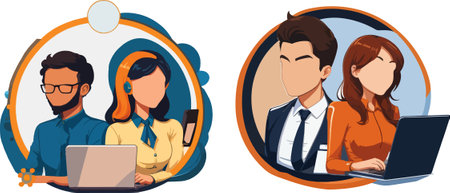 Group of business people working in the office. Vector illustration in cartoon style.のイラスト素材
