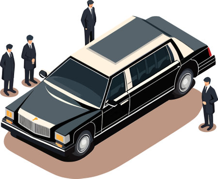 Isometric limousine with business people on a white background.