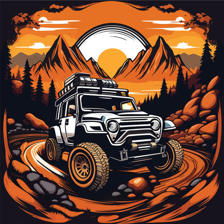 Off-road vehicle in the mountains. Vector illustration for your designのイラスト素材