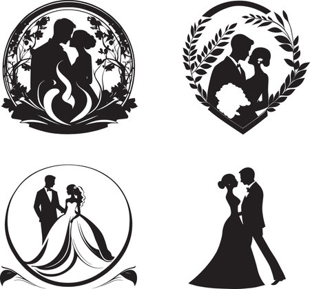 wedding silhouettes. Vector illustration ready for vinyl cutting.のイラスト素材