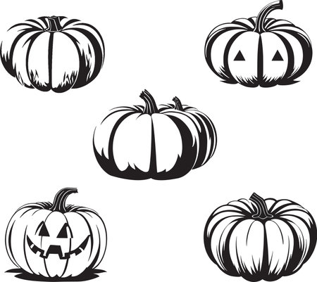 Halloween pumpkins. Set of black and white vector illustrations.のイラスト素材