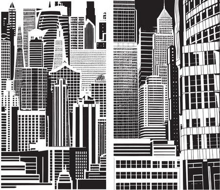 cityscape - vector illustration in black and white colors, vector illustrationのイラスト素材