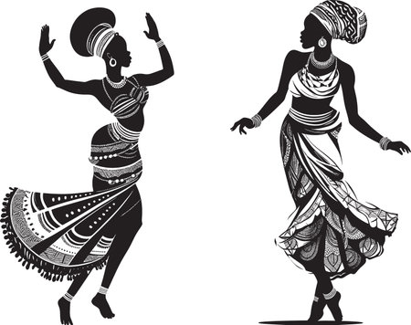 African women. Tribal dancers.Vector illustration ready for vinyl cutting.のイラスト素材