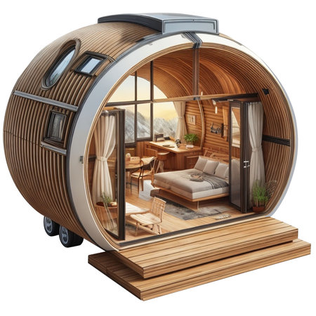 3D rendering of a wooden terrace with a terrace in the form of a round tentのイラスト素材