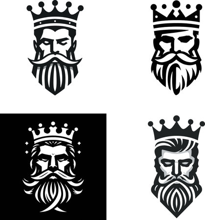 King with beard and mustache. Set of vector emblems for your designのイラスト素材