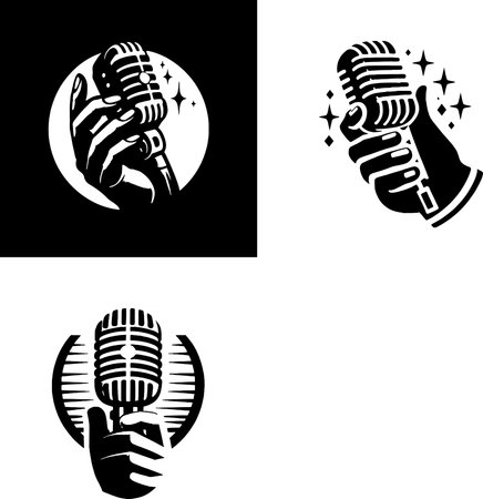 Microphone icon on black and white background. Vector illustration. Eps 10.のイラスト素材