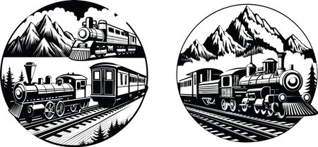 Retro Steam Locomotive.Vector illustration ready for vinyl cutting.のイラスト素材