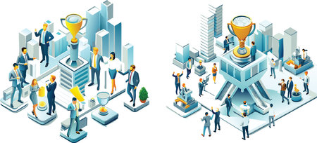 Isometric 3D business people, businessmen and businesswomen, a group of businessmen and a woman, a man with a cup, a woman with a phone, a man with a laptop, a man with a briefcase, a man with a phone, a man with a phone, a man with a cup, a man with a phone, a man with a laptop, a man with a phoneのイラスト素材