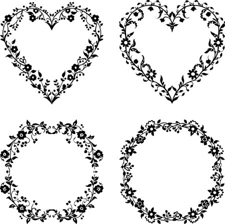 Set of decorative frames in the form of hearts. Vector illustration.のイラスト素材