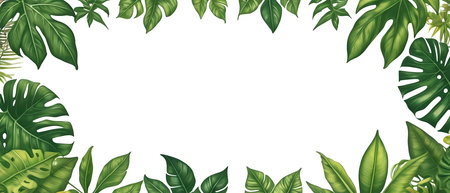 Frame with tropical leaves and space for text on white background. Vector illustration.のイラスト素材