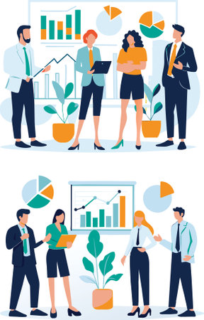 Business people working together in office vector illustration. Teamwork, teamwork concept.のイラスト素材