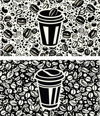 Coffee cup and coffee beans seamless pattern. Vector illustration.のイラスト素材