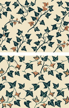 Seamless pattern with ivy leaves and flowers. Vector illustration.のイラスト素材
