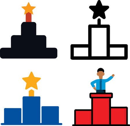 Businessman standing on the top of a winners podium, vector illustrationのイラスト素材