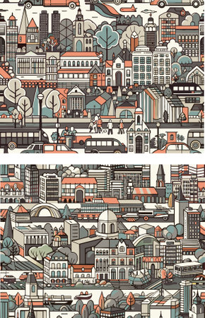 Seamless pattern of the city. Vector illustration in flat styleのイラスト素材