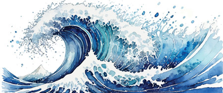 Watercolor sea wave illustration. Hand drawn aquarelle background.