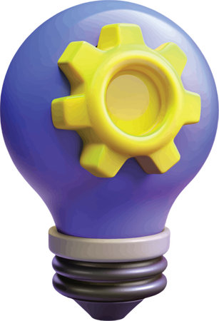 Illustration of a gear inside a light bulb on a white background