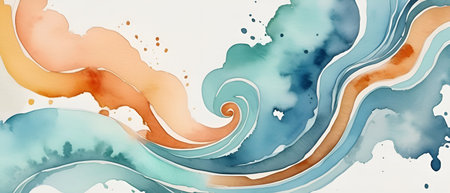 Abstract watercolor background. Blue, orange and beige colors.
