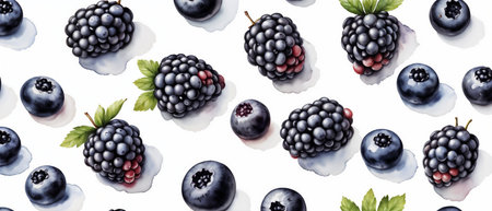 Seamless pattern with blackberries and blueberries. Vector illustration.の写真素材