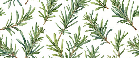 Seamless pattern with rosemary twigs. Watercolor illustration.の写真素材