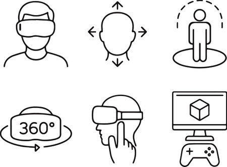 Virtual reality icon set, line art design, vector illustration eps10のイラスト素材