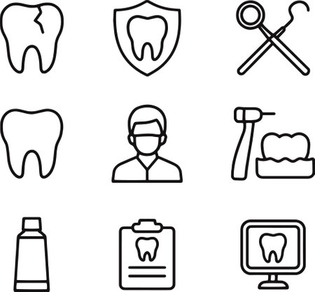 dental care icon set, line art style design, vector illustrationのイラスト素材