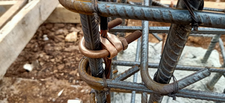Close-up of the construction of a new house with scaffoldingの写真素材
