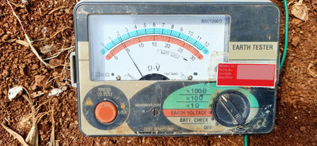 Old meter for measuring earth voltage in the field, stock photoの写真素材
