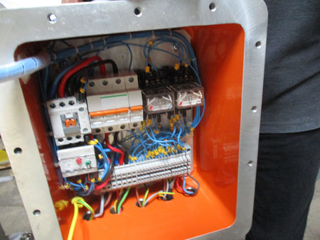 Electrical panel with contactors and wires, closeup of photoの写真素材