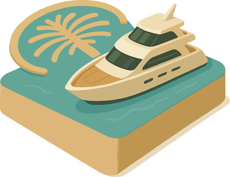 This is a illustration of a Yacht with palm tree in the background.のイラスト素材