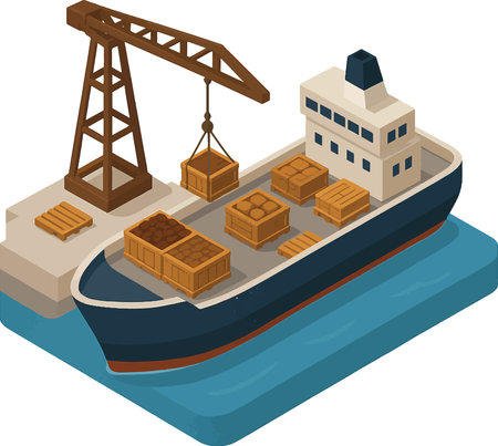 Cargo ship isometric vector illustration isolated on white background. Cargo ship in flat style.のイラスト素材