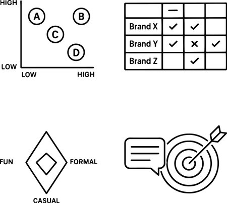 Vector illustration of a black and white business strategy chart with numbers and symbolsのイラスト素材