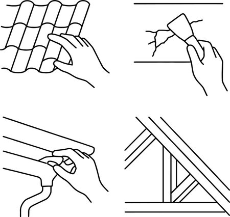 Vector illustration of a set of hands with different types of roofing.のイラスト素材