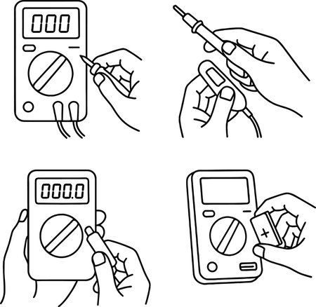 Illustration of a set of hands holding a digital multimeter.のイラスト素材