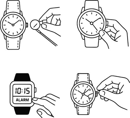 Time and watch icon set in black and white. Vector illustration.のイラスト素材